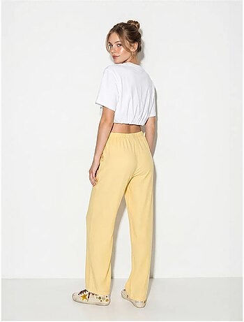 Pantaloni in cotone a gamba ampia con vita con coulisse lucci
