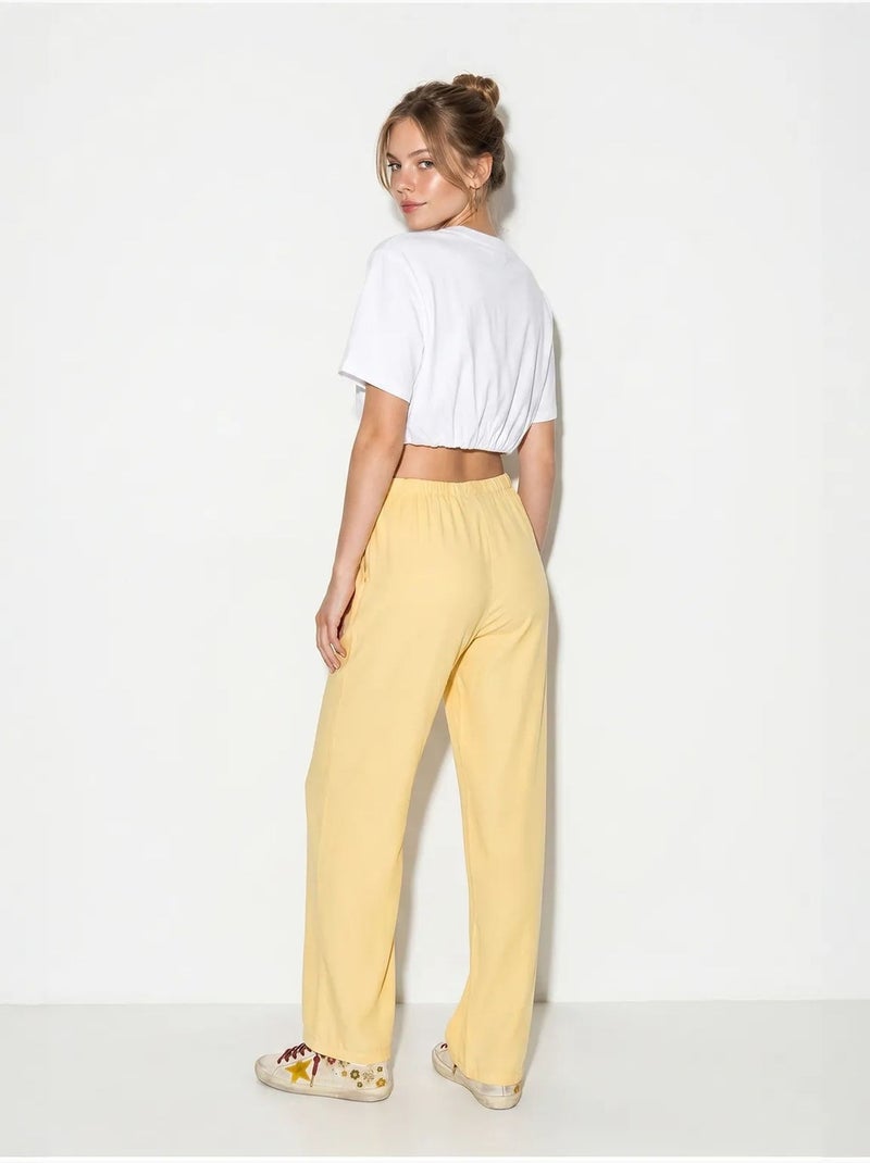 Pantaloni in cotone a gamba ampia con vita con coulisse lucci Giallo limone - Kiabi