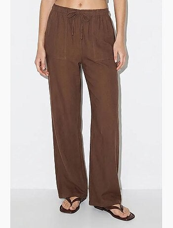 Pantaloni in cotone a gamba ampia con vita con coulisse lucci
