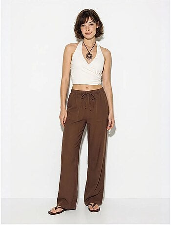 Pantaloni in cotone a gamba ampia con vita con coulisse lucci