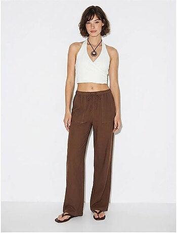Pantaloni in cotone a gamba ampia con vita con coulisse lucci