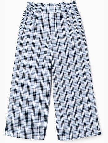 Pantaloni in cotone a gamba larga con motivo a quadri b&s