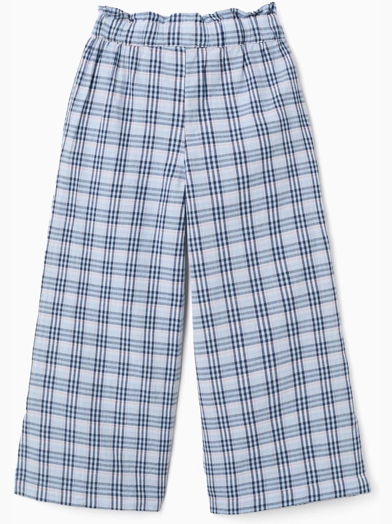 Pantaloni in cotone a gamba larga con motivo a quadri b&s Blu scuro - Kiabi