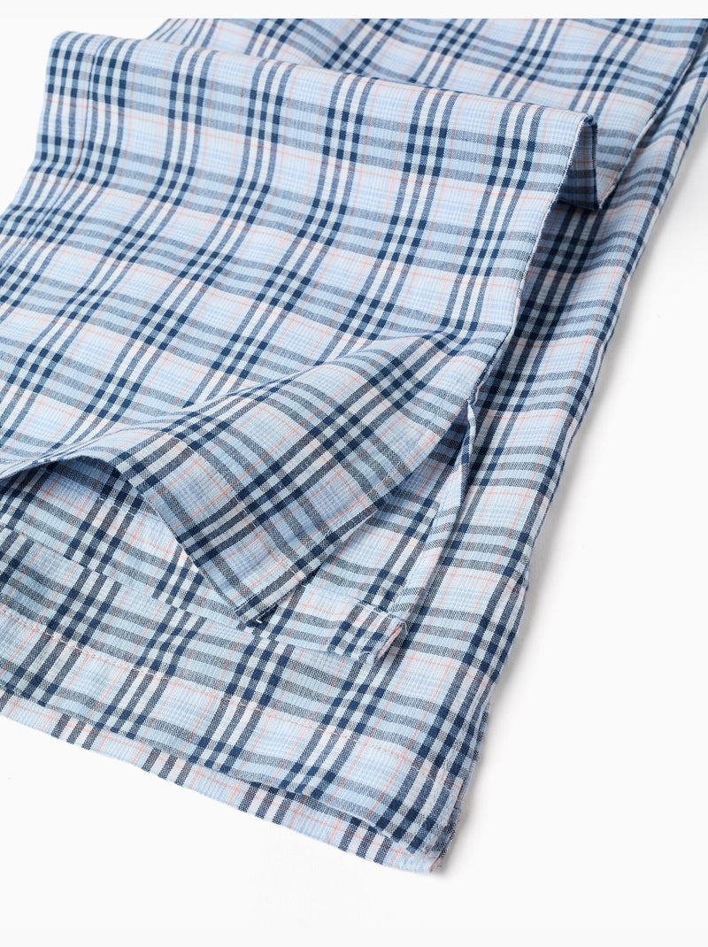 Pantaloni in cotone a gamba larga con motivo a quadri b&s Blu scuro - Kiabi