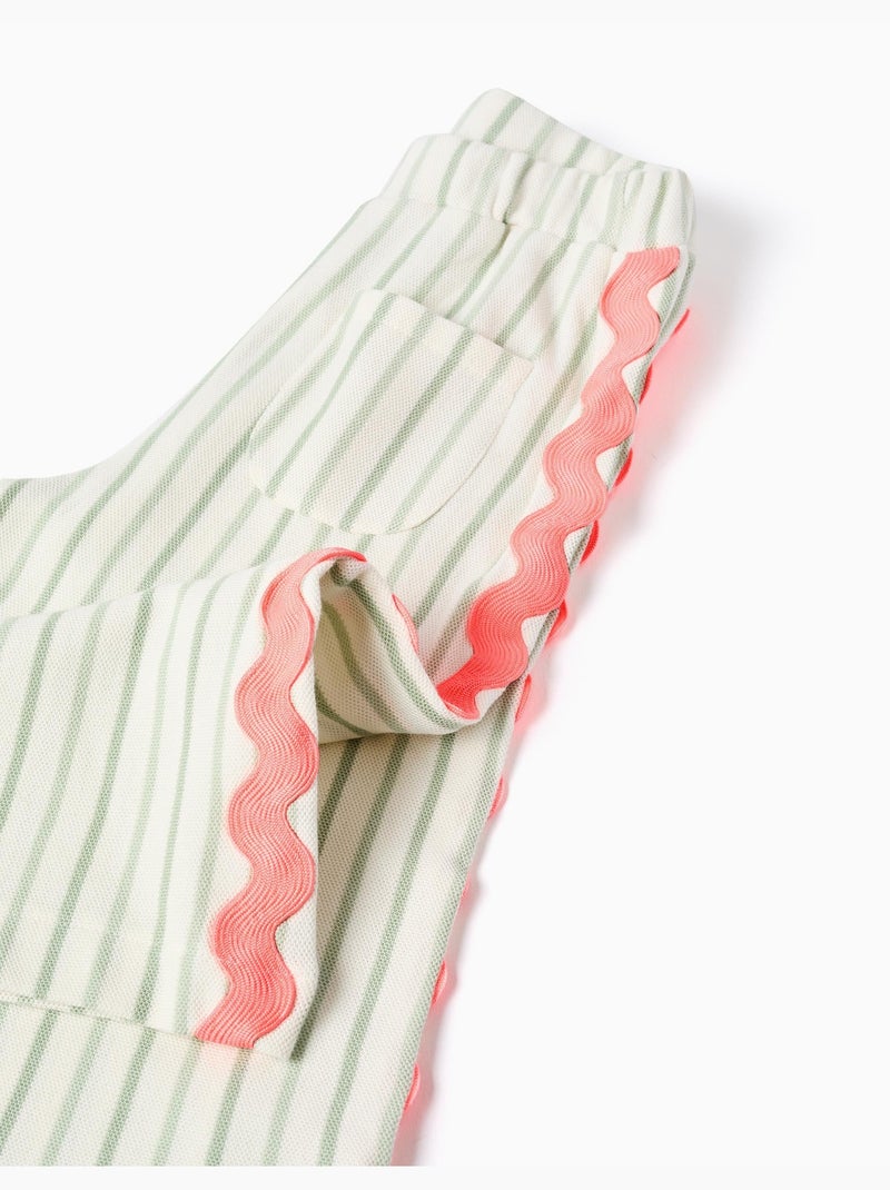 Pantaloni in cotone a righe con nastri ric rac Beige chiaro - Kiabi