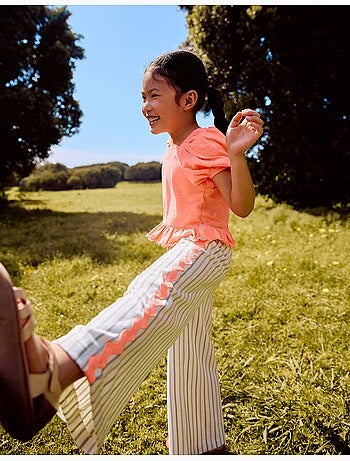 Pantaloni in cotone a righe con nastri ric rac