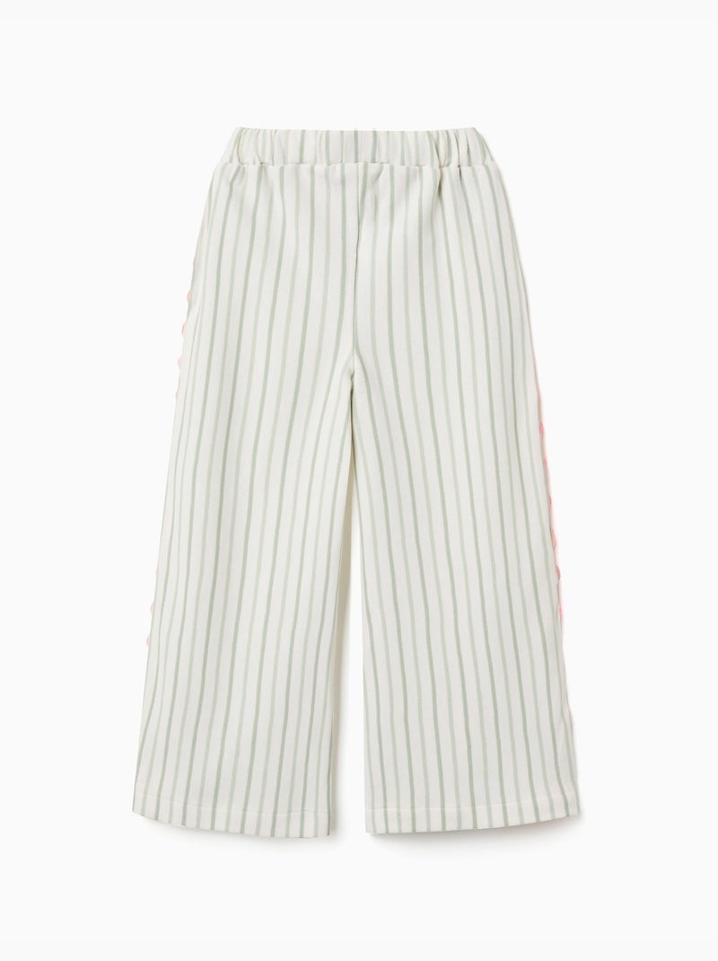Pantaloni in cotone a righe con nastri ric rac Beige chiaro - Kiabi