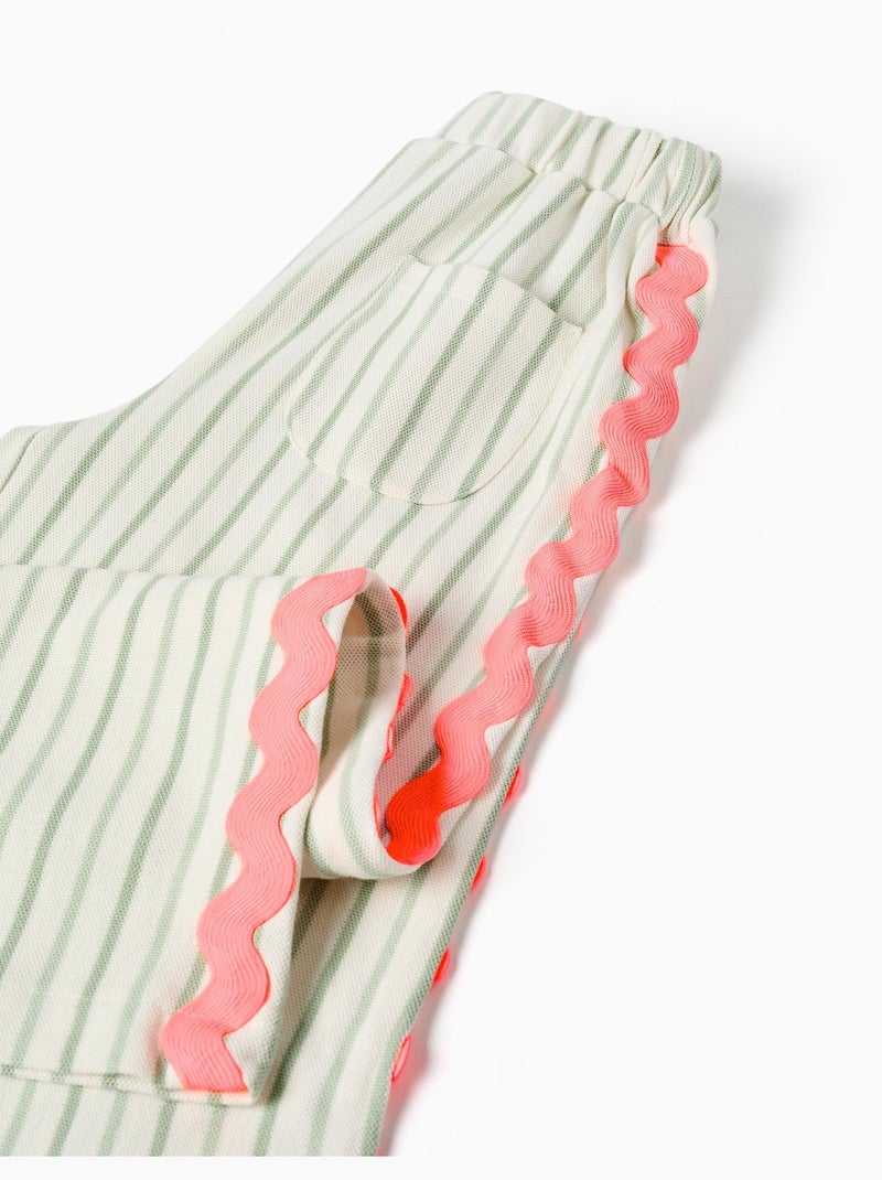 Pantaloni in cotone a righe con nastri ric rac Beige chiaro - Kiabi