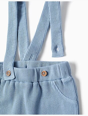 Pantaloni in cotone a trama waffle con bretelle