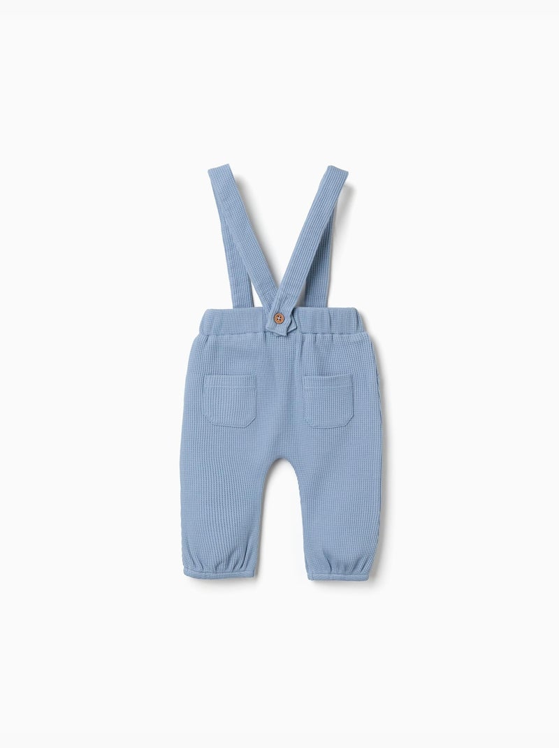 Pantaloni in cotone a trama waffle con bretelle Blu chiaro - Kiabi