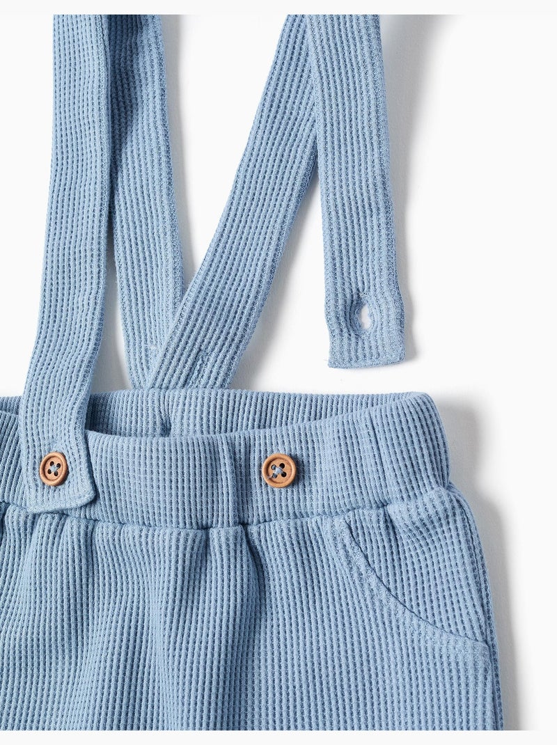 Pantaloni in cotone a trama waffle con bretelle Blu chiaro - Kiabi