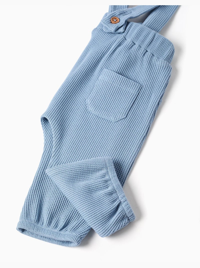 Pantaloni in cotone a trama waffle con bretelle Blu chiaro - Kiabi