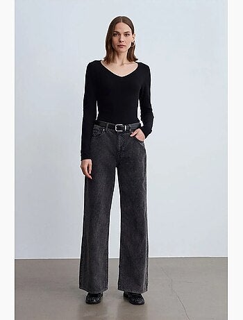Pantaloni in cotone a vita alta a gamba ampia dilvin