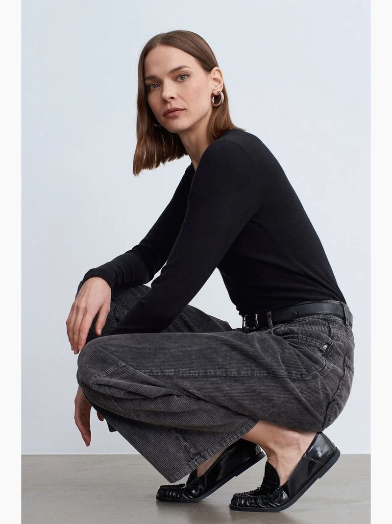 Pantaloni in cotone a vita alta a gamba ampia dilvin Grigio nero - Kiabi