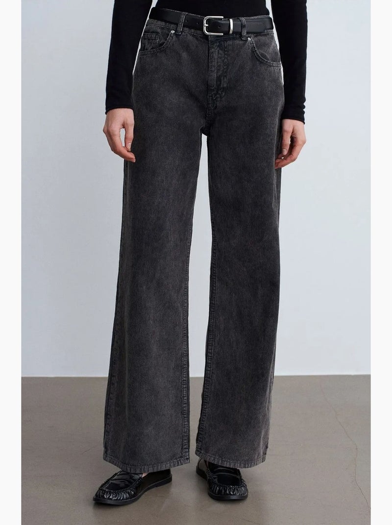 Pantaloni in cotone a vita alta a gamba ampia dilvin Grigio nero - Kiabi