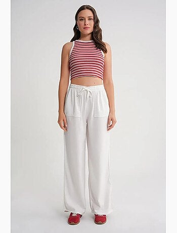 Pantaloni in cotone a vita media, gamba dritta e chiusura con laccetto mixray
