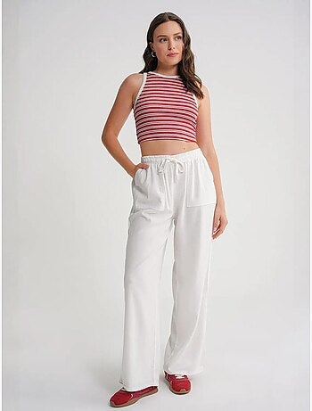 Pantaloni in cotone a vita media, gamba dritta e chiusura con laccetto mixray