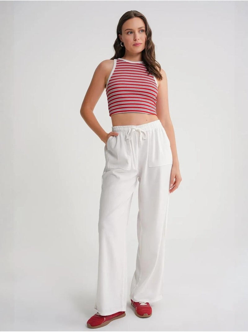 Pantaloni in cotone a vita media, gamba dritta e chiusura con laccetto mixray Bianco sporco - Kiabi