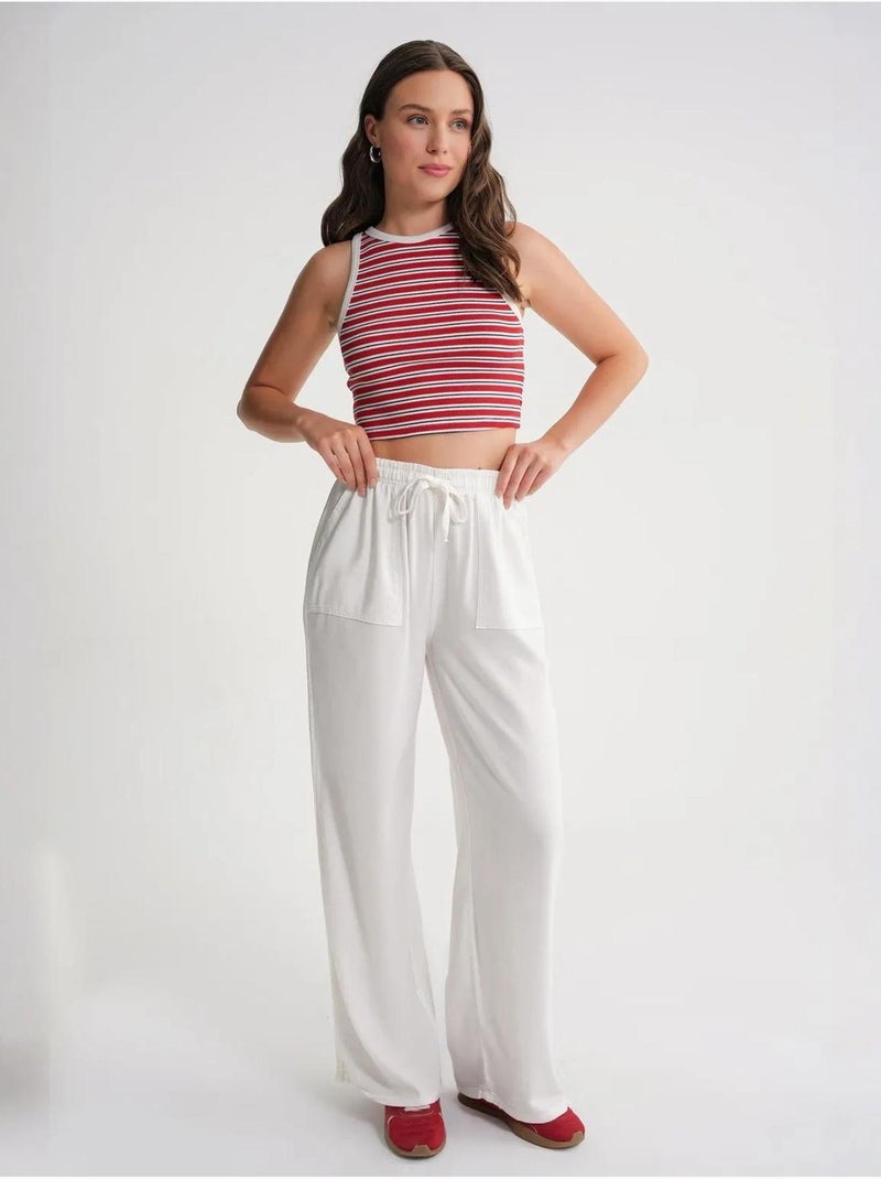 Pantaloni in cotone a vita media, gamba dritta e chiusura con laccetto mixray Bianco sporco - Kiabi