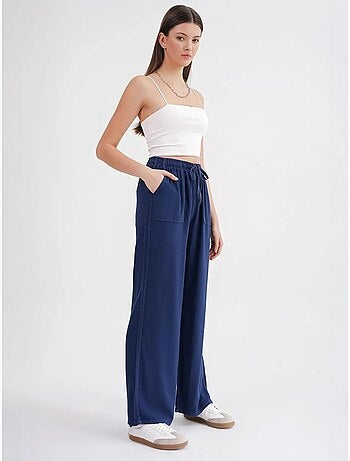 Pantaloni in cotone a vita media, gamba dritta e chiusura con laccetto mixray