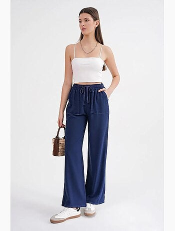 Pantaloni in cotone a vita media, gamba dritta e chiusura con laccetto mixray