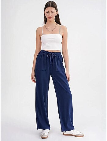 Pantaloni in cotone a vita media, gamba dritta e chiusura con laccetto mixray
