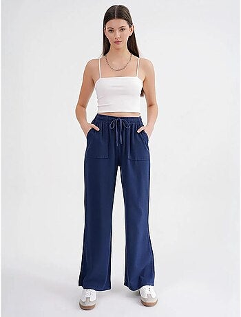 Pantaloni in cotone a vita media, gamba dritta e chiusura con laccetto mixray