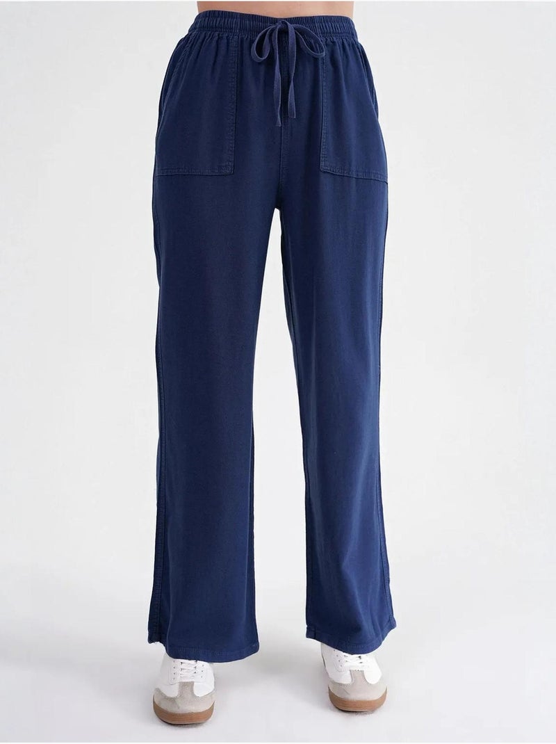 Pantaloni in cotone a vita media, gamba dritta e chiusura con laccetto mixray Blu marino - Kiabi