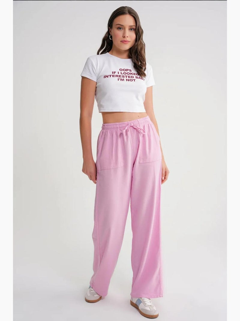 Pantaloni in cotone a vita media, gamba dritta e chiusura con laccetto mixray Rosa - Kiabi