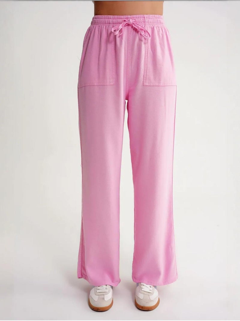 Pantaloni in cotone a vita media, gamba dritta e chiusura con laccetto mixray Rosa - Kiabi