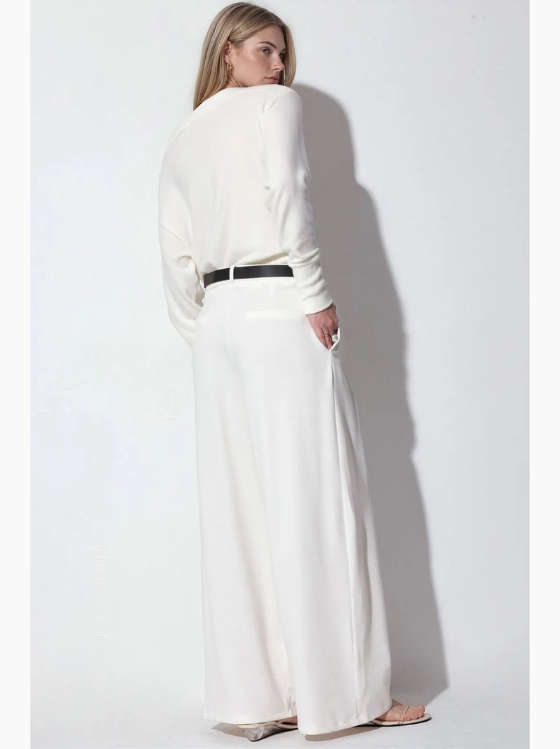 Pantaloni in crêpe a gamba ampia a vita alta con cintura busem Bianco sporco - Kiabi
