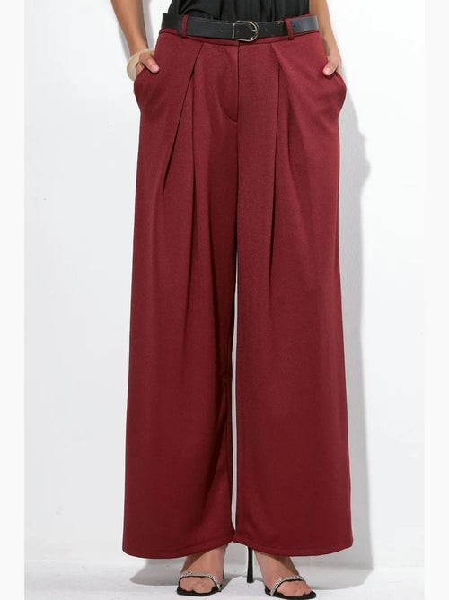 Pantaloni in crêpe a gamba ampia a vita alta con cintura busem - Kiabi Pantaloni in crêpe a gamba ampia a vita alta con cintura busem - Kiabi