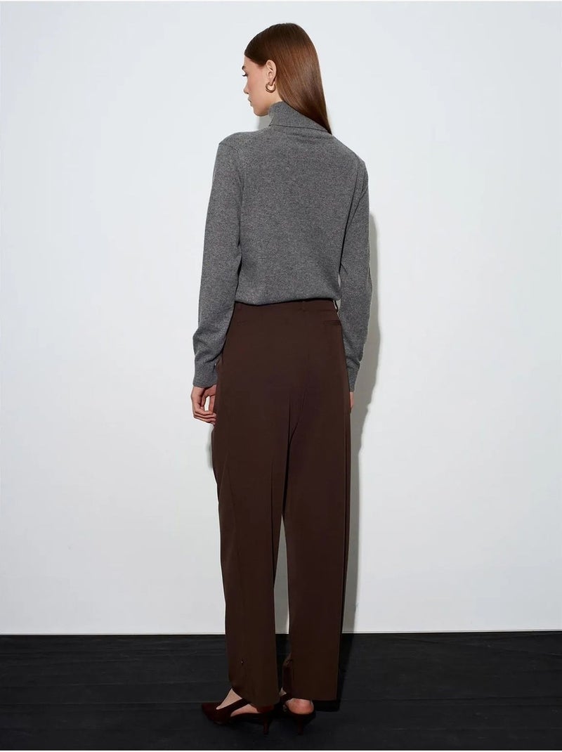 Pantaloni in crêpe a gamba ampia a vita alta da donna dilvin Marrone cioccolato - Kiabi