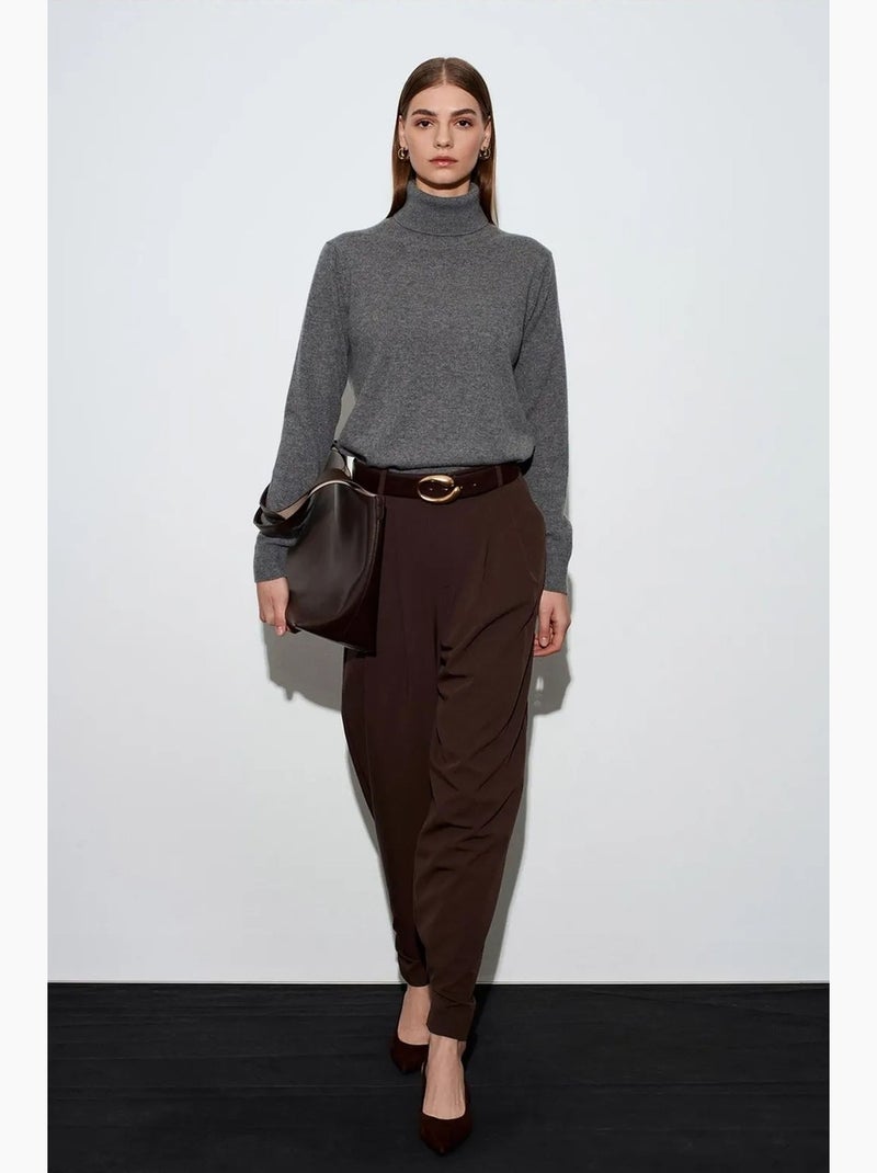 Pantaloni in crêpe a gamba ampia a vita alta da donna dilvin Marrone cioccolato - Kiabi