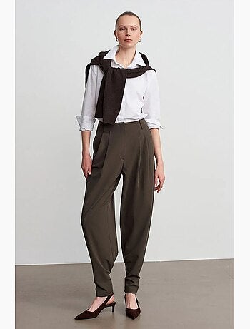 Pantaloni in crêpe a gamba ampia a vita alta da donna dilvin