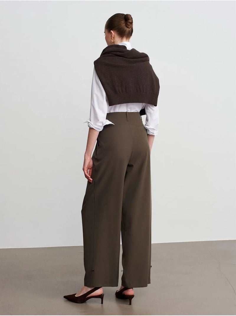 Pantaloni in crêpe a gamba ampia a vita alta da donna dilvin Verde kaki - Kiabi