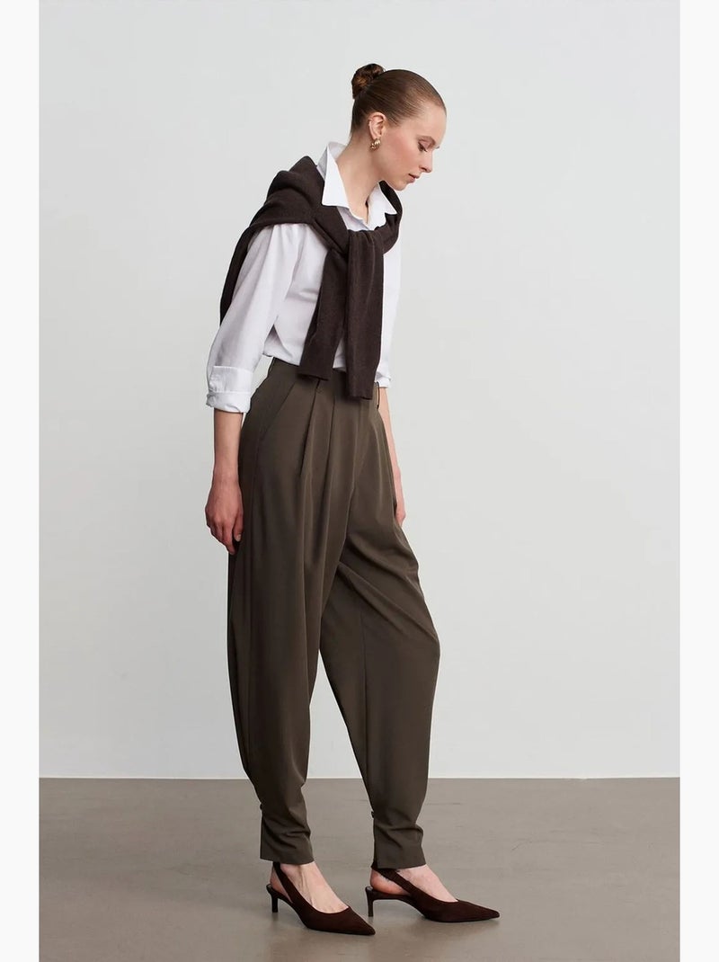 Pantaloni in crêpe a gamba ampia a vita alta da donna dilvin Verde kaki - Kiabi