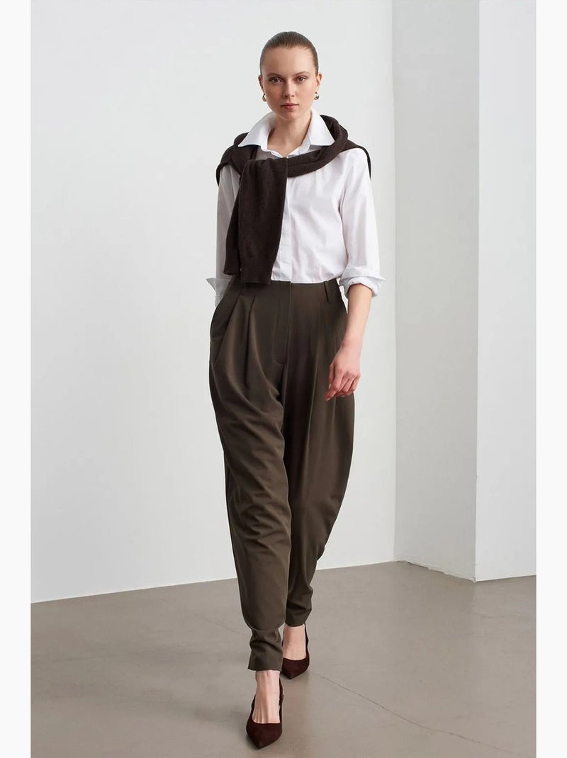 Pantaloni in crêpe a gamba ampia a vita alta da donna dilvin Verde kaki - Kiabi