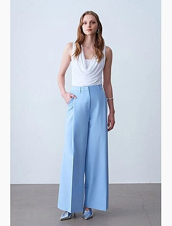 Pantaloni in crêpe a gamba ampia a vita alta dilvin