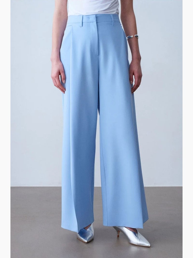 Pantaloni in crêpe a gamba ampia a vita alta dilvin Blu cielo - Kiabi