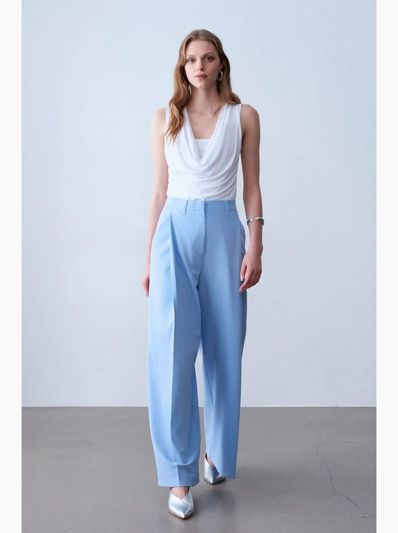 Pantaloni in crêpe a gamba ampia a vita alta dilvin Blu cielo - Kiabi