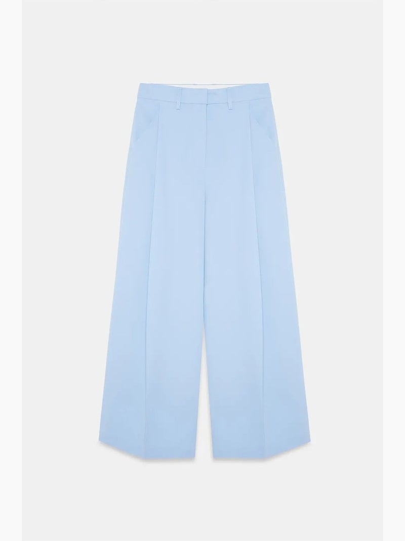 Pantaloni in crêpe a gamba ampia a vita alta dilvin Blu cielo - Kiabi