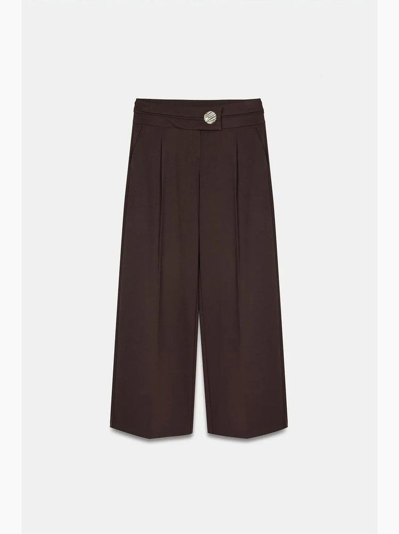 Pantaloni in crêpe a gamba ampia a vita alta dilvin Marrone scuro - Kiabi