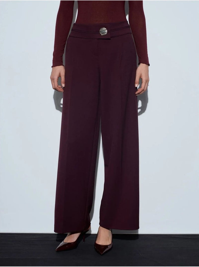 Pantaloni in crêpe a gamba ampia a vita alta dilvin Rosso bordeaux - Kiabi