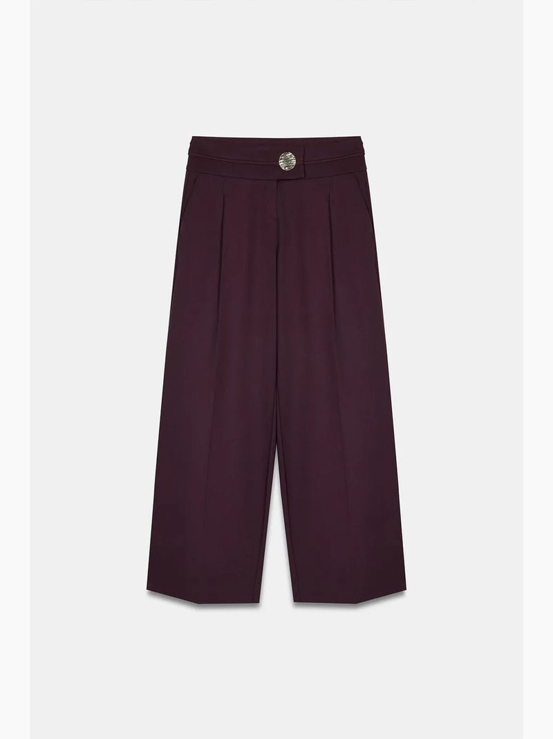 Pantaloni in crêpe a gamba ampia a vita alta dilvin Rosso bordeaux - Kiabi