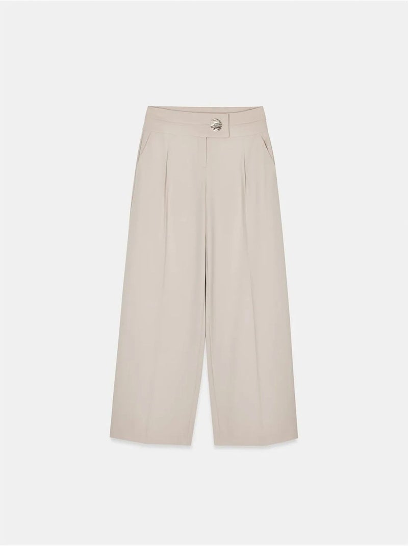 Pantaloni in crêpe a gamba ampia a vita alta dilvin Sabbia - Kiabi