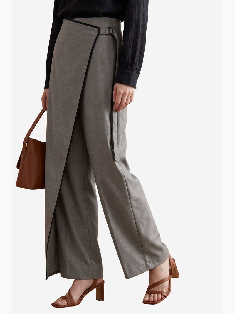 Pantaloni in crêpe a gamba ampia a vita alta my fashion Grigio chiaro - Kiabi