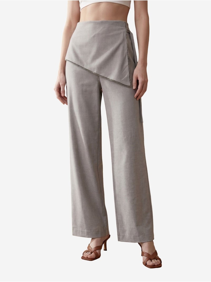 Pantaloni in crêpe a gamba ampia a vita alta my fashion Grigio chiaro - Kiabi