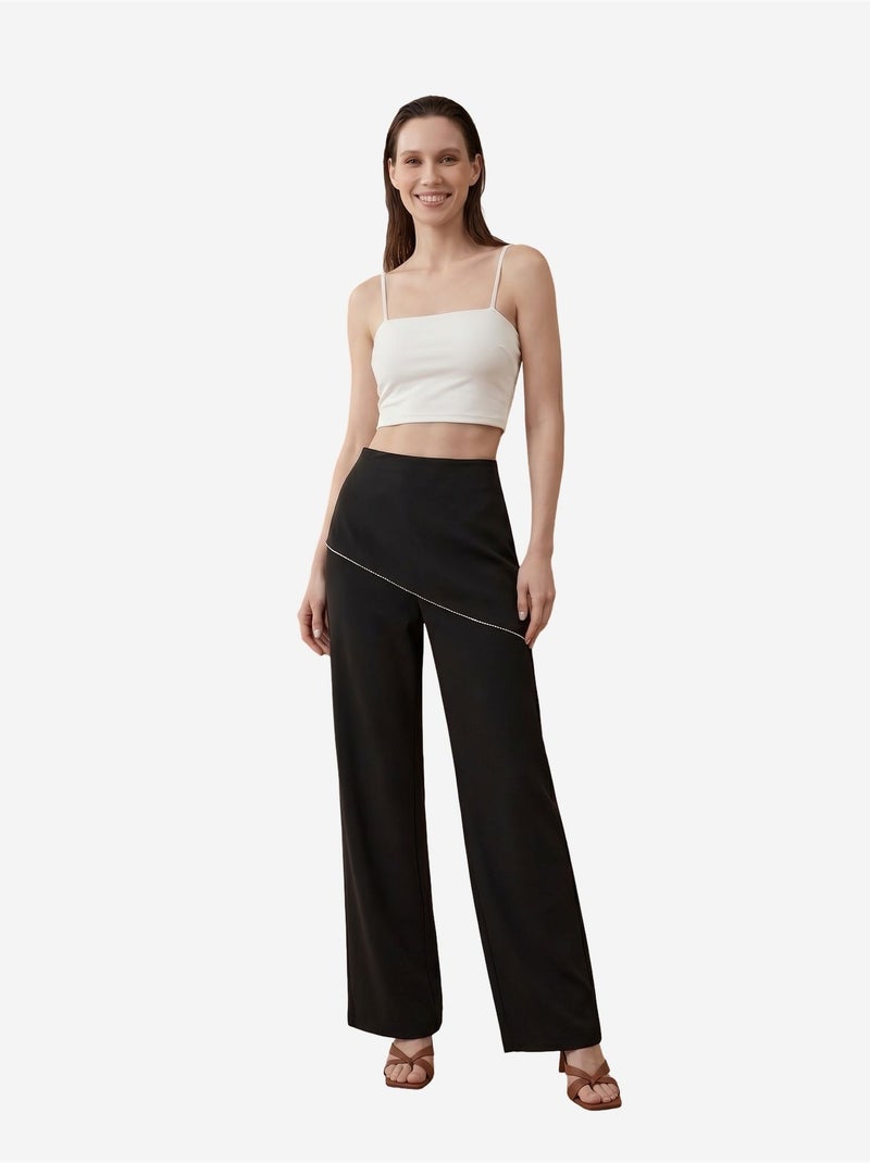 Pantaloni in crêpe a gamba ampia a vita alta my fashion Nero - Kiabi
