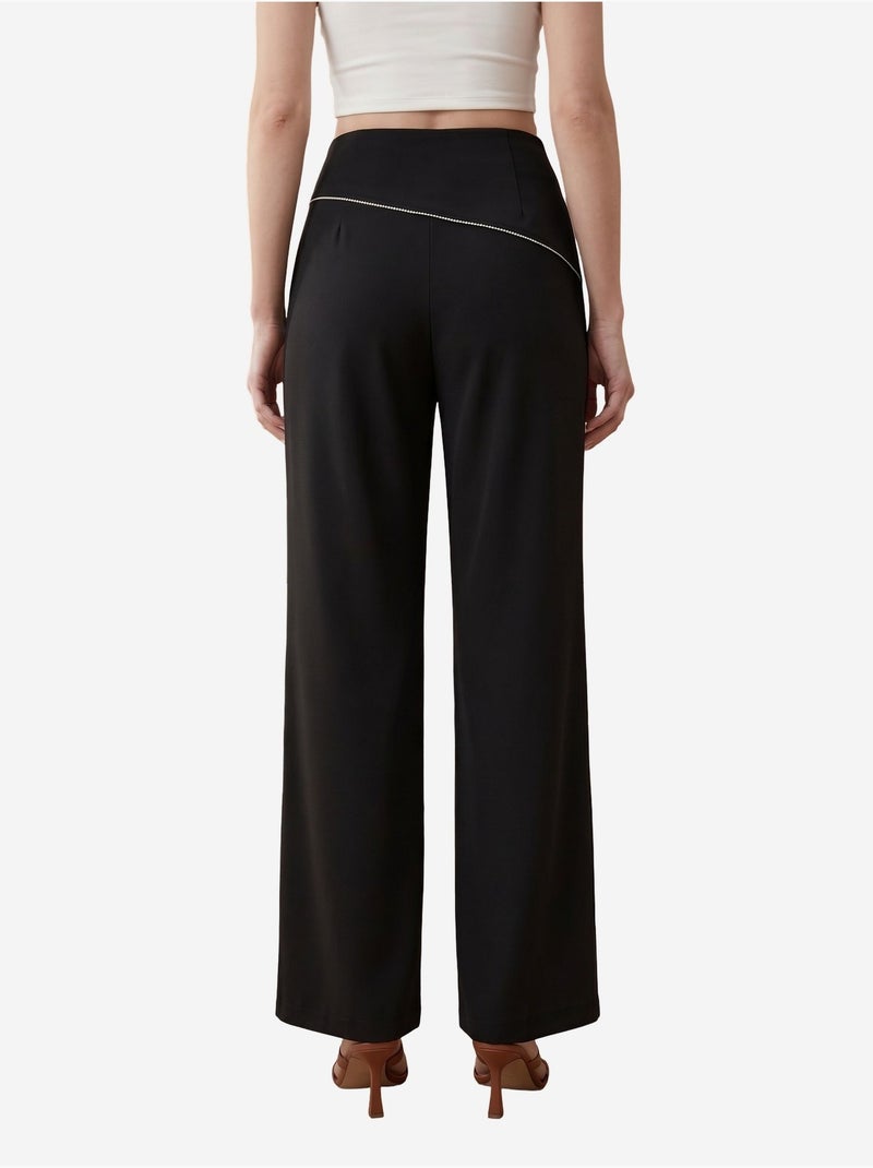 Pantaloni in crêpe a gamba ampia a vita alta my fashion Nero - Kiabi